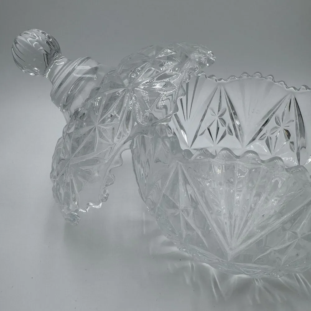 Gibson Home Jewelite Clear Cut Pressed Glass Dish with Lid 2-Piece Round